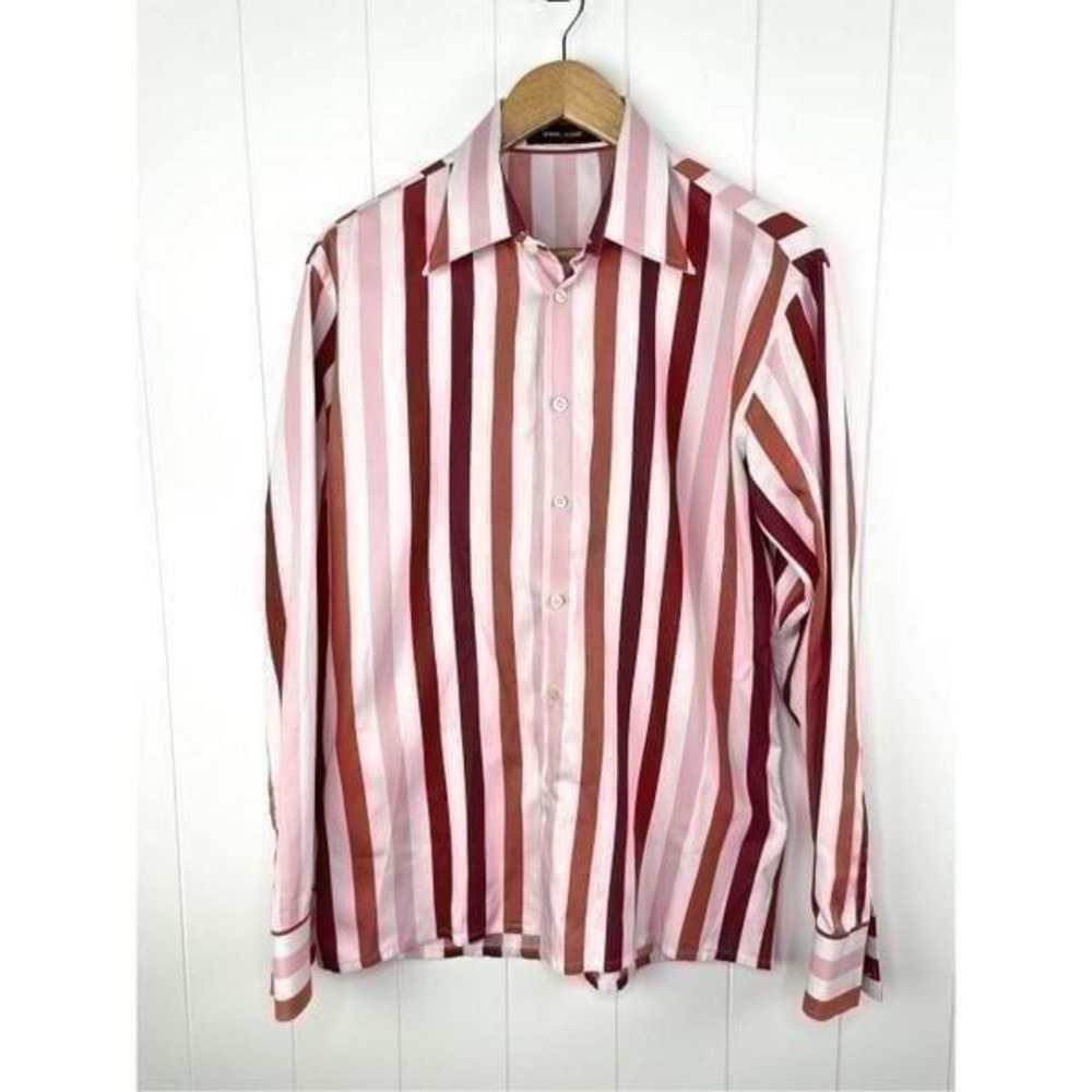 Rykiel Homme‎ Striped Button Down Dress Shirt Valentines Day Red and Pink